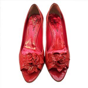 Deborah Gallo Italian Red Patent Leather Peep Toe Pump Size 37 / 6.5-7 US